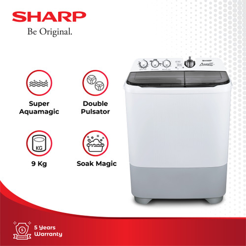 SHARP Mesin Cuci Twin Tub 2 Tabung ES-T96CL-HK Abu-abu 9KG