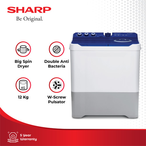 SHARP Mesin Cuci 2 Tabung ES-T1490WA-BL DOLPHINWAVE 14Kg Blue