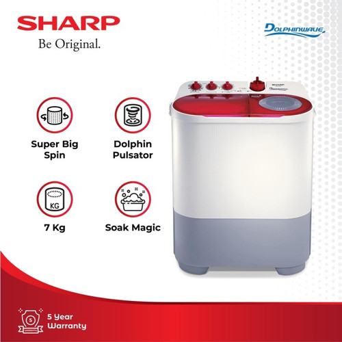 SHARP Mesin Cuci 7kg Dolphinwave Red Series ES-T77DA-RK