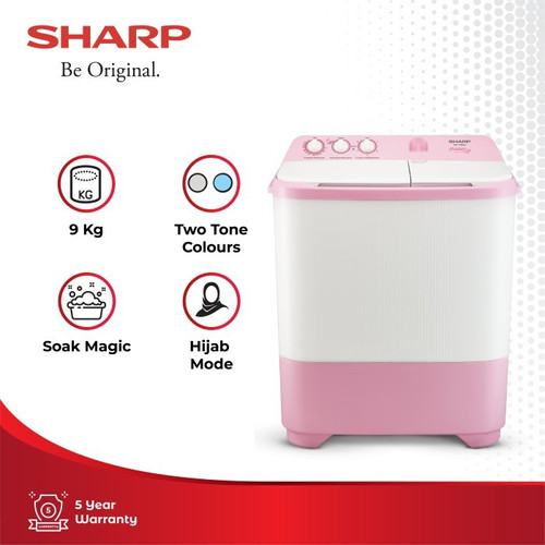 Sharp Mesin Cuci 2 Tabung ES-T99SJ-PK Pink 9Kg