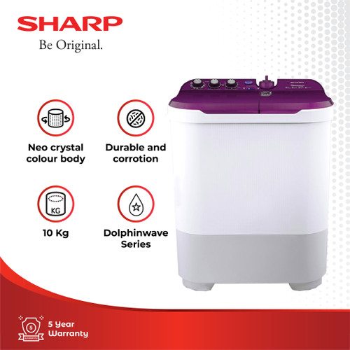 Sharp Mesin Cuci 2 Tabung ES-T1090-VK Violet 10Kg