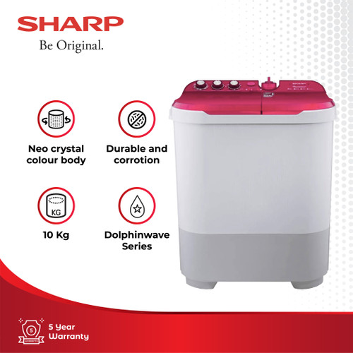 Sharp Mesin Cuci 2 Tabung ES-T1090-PK Pink 10Kg