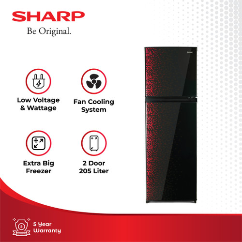 Sharp Kulkas 2 Pintu SJ-236MG-GR Shine Magneglas Geometric Red 205L