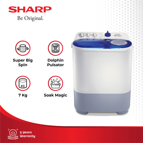 SHARP Mesin Cuci 7kg Dolphinwave Blue Series ES-T77DA-BK