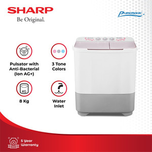 Sharp Mesin Cuci ES-T90MW-BK-HK-PK 8kg - Biru/ Pink/ Abu-Abu