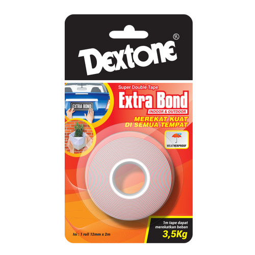 Lem Double Tape Weather Proof Dextone Extrabond Merah 12mm dan 25 mm