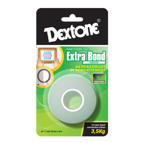 Lem Double Tape Indoor Dextone Extrabond Hijau 12mm dan 25mm