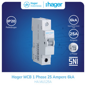 MCB Hager 1 Phase 25 Ampere  1P 1  Pole 25a 6kA MU125A