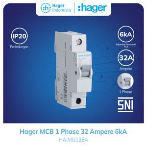 MCB 1 Phase 32a 32 Ampere 1P 1 Pole 6kA MCB Hager  MU132A