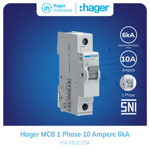 Hager MCB 10a 10 Ampere 1P 1 Phase 6kA Mcb Listrik MU110A