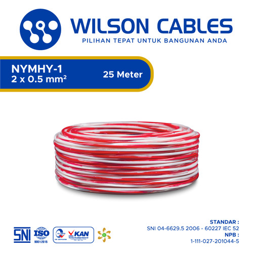 Wilson Cables - NYMHY-1 2x0.5 mm² 25 Meter - Kabel Tembaga Serabut