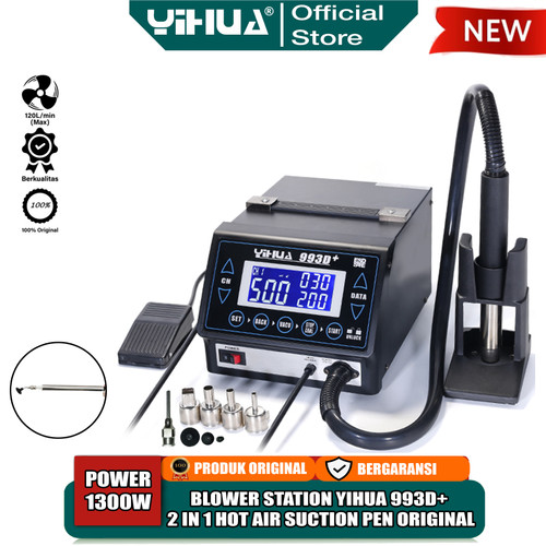 Yihua 993D+ Blower Solder Uap Upgrade Versio 2 IN 1 Vacum Suction Pen