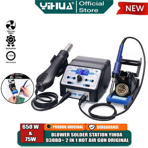 Yihua 938BD+-I Blower Solder Uap Hot Air Gun 2 IN 1 Solder Station ORI