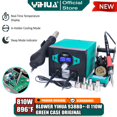 Yihua 938BD+-II Blower Solder Uap Hot Air Gun Soldering Station 110W