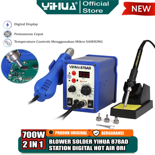 Yihua 878AD Blower Solder Uap 2 IN 1 Hot Air Gun Soldering Station ORI