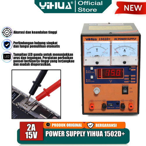 Yihua 1502D+ Power Supply Digital Analog 2A 15V + Kabel 2 Amper ORI