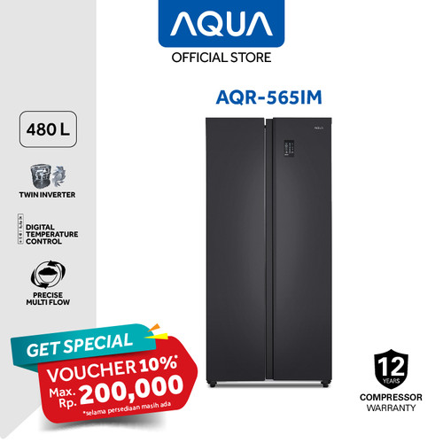 AQUA JAPAN Kulkas AQR-565IM(GB) 480 Liter Side By Side Anti Bacterial