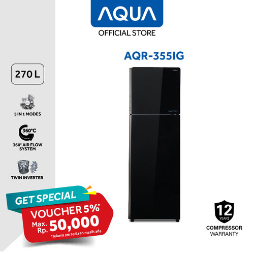 Aqua Japan AQR-355IG Kulkas 2 Pintu [270L / Glass Door]