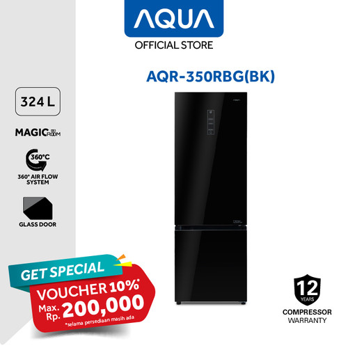 AQUA Lemari Es AQR-350RBG(BK) 2 Pintu inverter