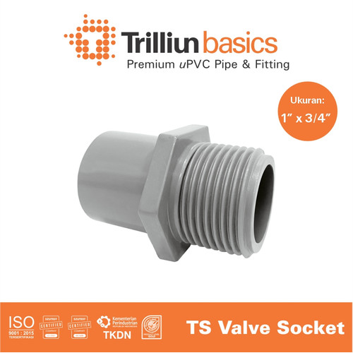 Fitting Pipa uPVC Trilliunbasics TS Valve Socket - 1" x 3/4" Inch