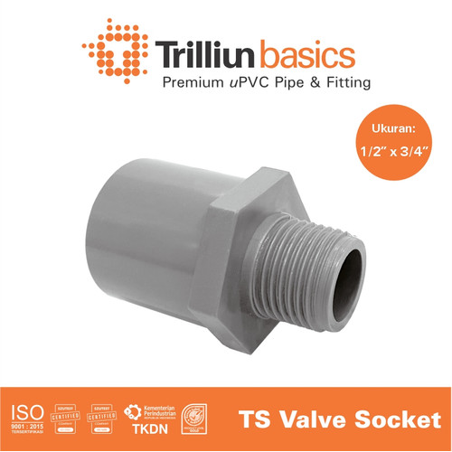 Fitting Pipa uPVC Trilliunbasics TS Valve Socket - 1/2" x 3/4" Inch