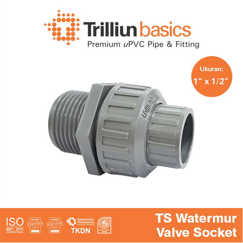 Fitting Pipa uPVC Trilliunbasics TS Watermur Valve Socket 1"x1/2" Inch