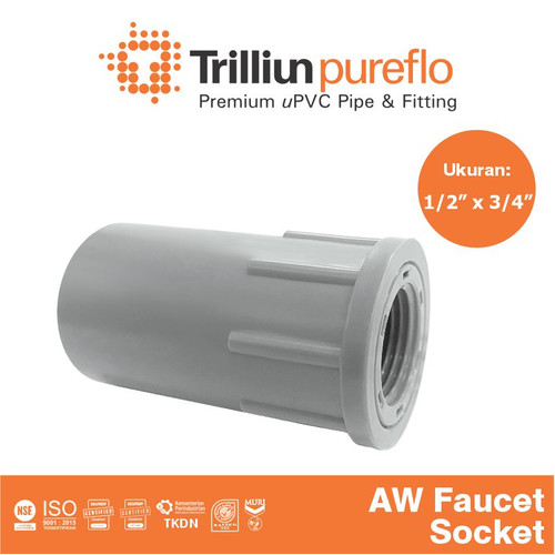 Fitting Pipa uPVC Trilliunpureflo AW Faucet Socket 1/2" x 3/4" Inch