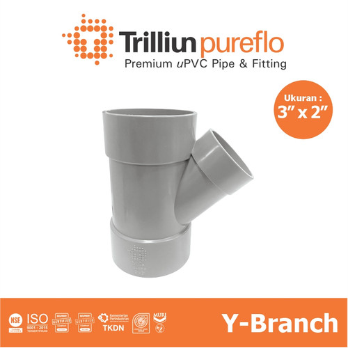 Fitting Pipa uPVC Trilliunpureflo D Y-Branch 3" x 2" Inch