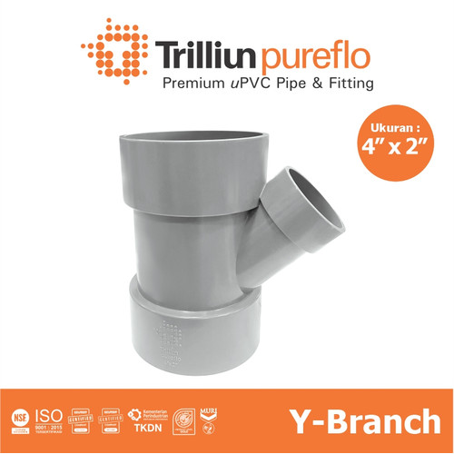 Fitting Pipa uPVC Trilliunpureflo D Y-Branch 4" x 2" Inch