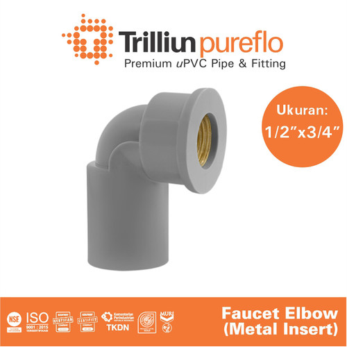 Fitting uPVC Trilliunpureflo Faucet Elbow Metal Insert 1/2"x 3/4" Inch