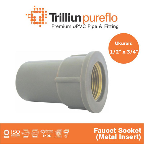 Fitting uPVC Trilliunpureflo Faucet Socket Metal Insert 1/2"x3/4" Inch