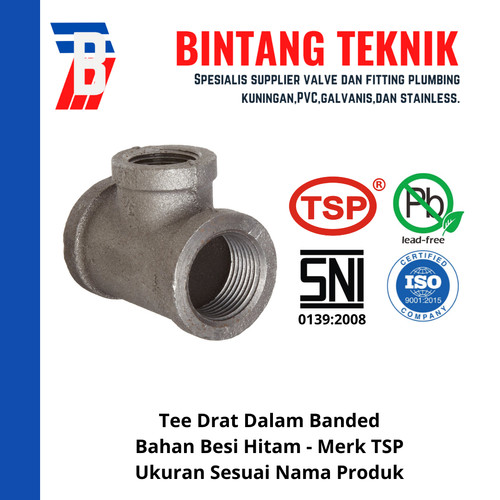 Tee 1/2" inch Besi Hitam TSP Drat Dalam