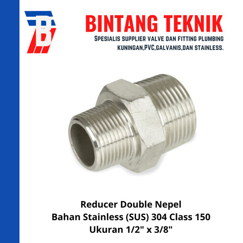 Double Nepel / Reducer Nepel (Nipple) 1/2" x 3/8" Stainless 304 #150