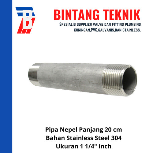 Pipa Nepel Stainless 304 Panjang 20 cm 1 1/4" inch