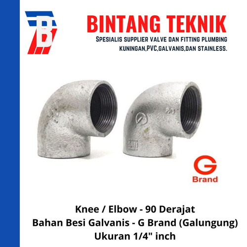 Knee / Elbow 1/4" inch Besi Galvanis Galungung (G) Brand 90 Derajat