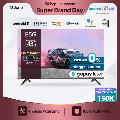 Hisense 43 inch FHD Android 11 Smart TV-Bezelless Design-Dolby 43E5G