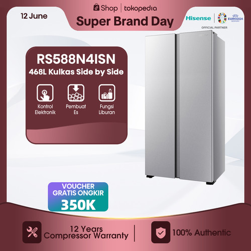 Hisense Kulkas Side by Side 468L Refrigerator RS588N4ISN Silver