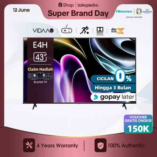 (FREE PACKING KAYU) Hisense 43E4H 43 inch Vidaa Smart TV-Bezelles