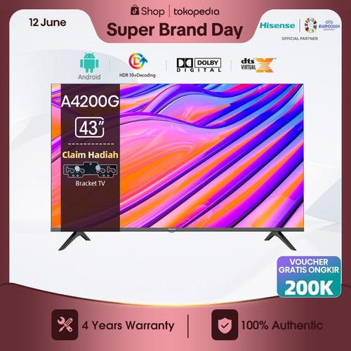 Hisense 43 inch Android11 Bezelless Design Voice Control TV - 43A4200G