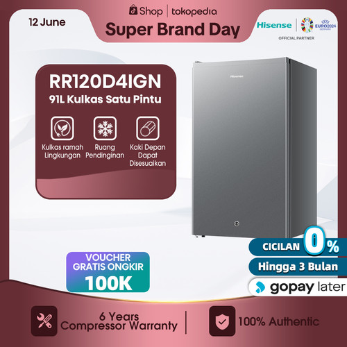 Hisense RR120D4IGN Kulkas 1 Pintu 91L Lemari Es Refrigerator Silver