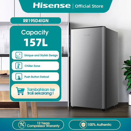 Hisense Kulkas 1 Pintu 157L lemari es Refrigerator RR195D4IBN Black