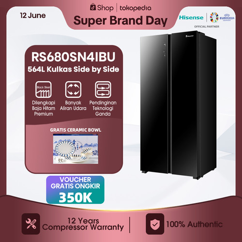 Hisense Kulkas Side by Side Refrigerator RS680SN4IBU Inverter