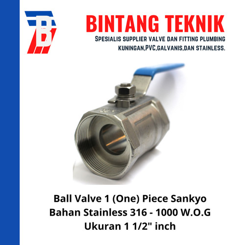 Ball Valve 1 (One) Piece 1 1/2" inch Stainless 316 Sankyo