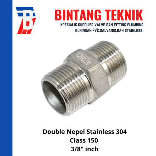 Double Nepel (Nipple) 3/8" inch Stainless (SUS) 304 #150