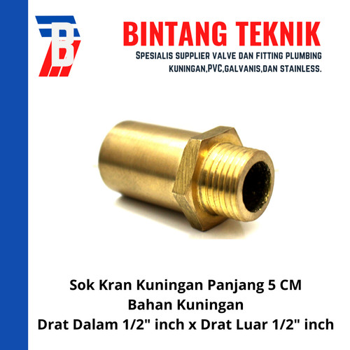 Sok (Sock) Kran Panjang Kuningan Drat Dalam 1/2" x Drat Luar 1/2"