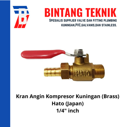 Keran (Kran) Angin / Kompresor Kuningan Hato 1/4" inch