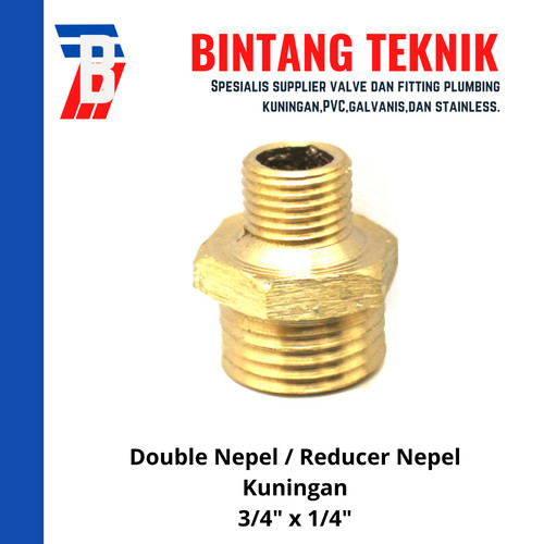 Double Nepel (Nipple) Kuningan / Reducer Nepel Kuningan 3/4" x 1/4"