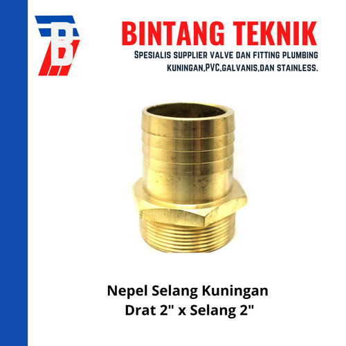 Nepel (Nipple) Selang Kuningan Drat 2" x Selang 2"