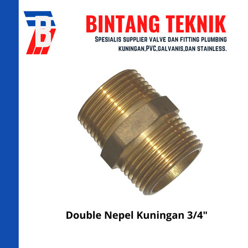 Double Nepel (Nipple) kuningan ukuran 3/4 inch