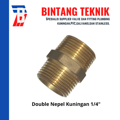 Double Nepel (Nipple) kuningan ukuran 1/4 inch